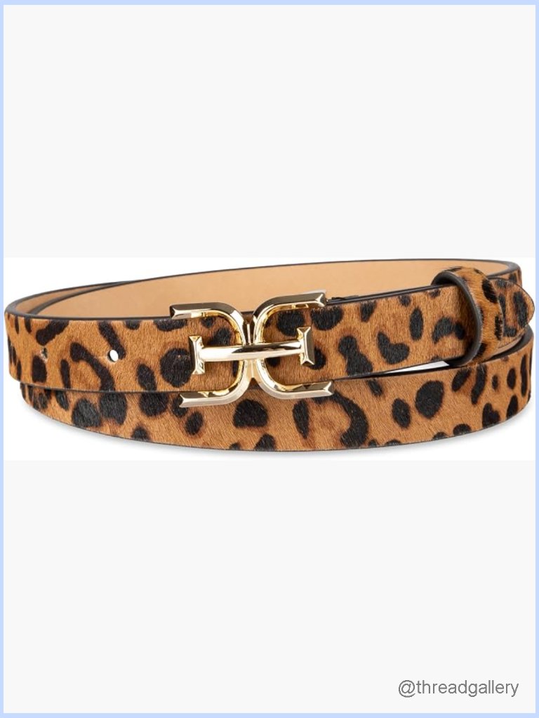 Skinny Fashion Trouser Belt With Logo Buckle Adjustable Leather